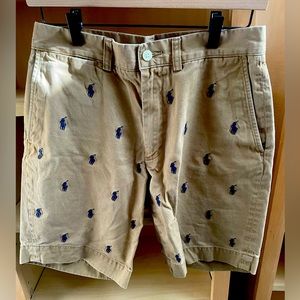 🐎💙🤎 Ralph Lauren Classic Khaki Shorts w/Navy Blue Polo Logo